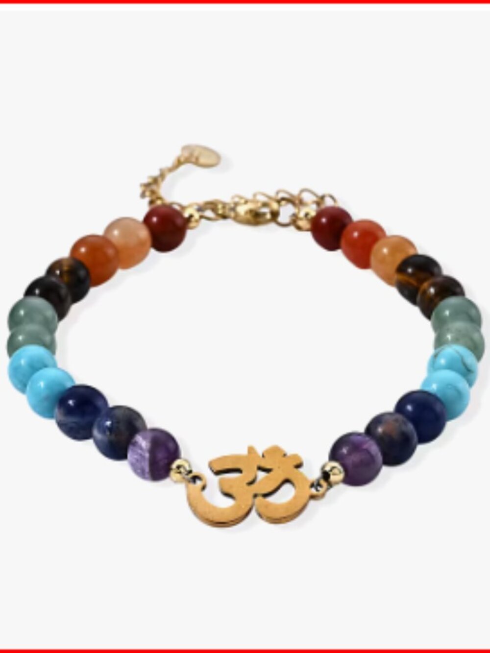 Multi Gemstone Beaded Bracelet in Goldtone (7-9In)